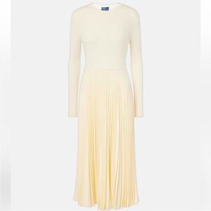 Polo Ralph Lauren Elegant Cream Long Sleeve Dress silk pleated skirt mixed media
